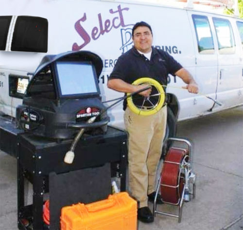 Eddy with inspection equipment and Select Plumbing van